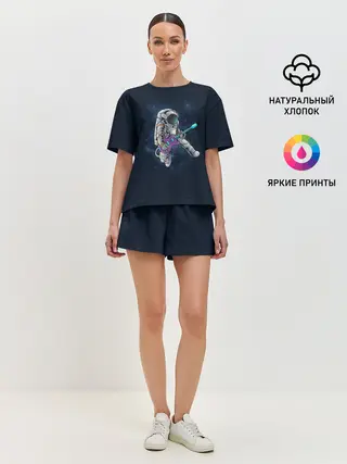 Женская пижама с шортами / Космонавт с гитарой