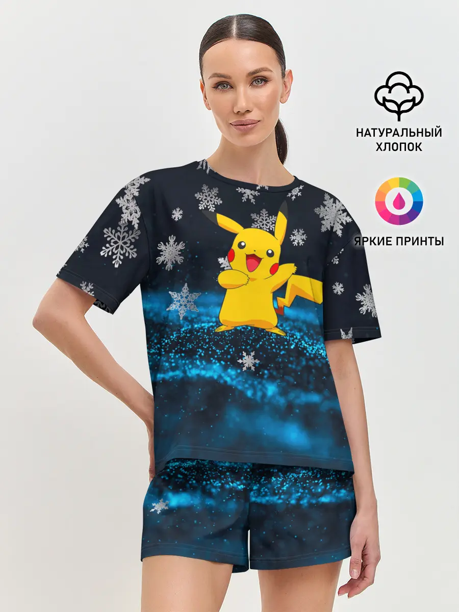 Женская пижама с шортами / Пикачу Новогодний