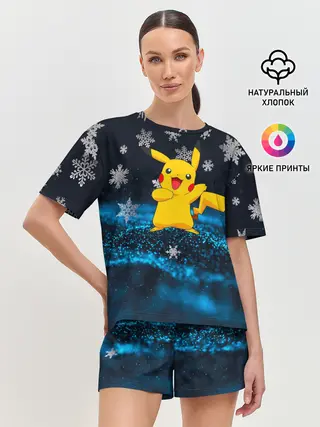 Женская пижама с шортами / Пикачу Новогодний