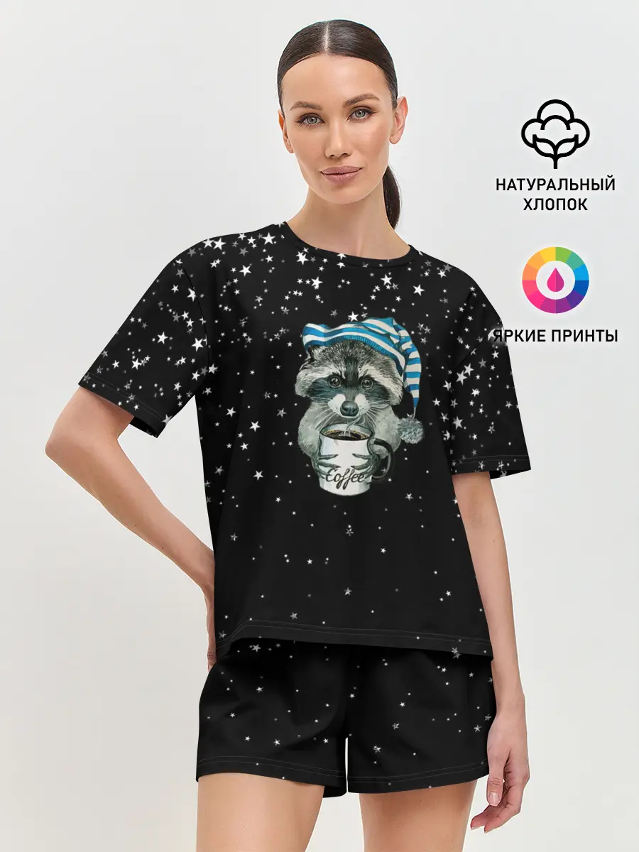 Женская пижама с шортами / Милый енот
