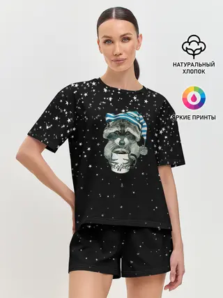 Женская пижама с шортами / Милый енот