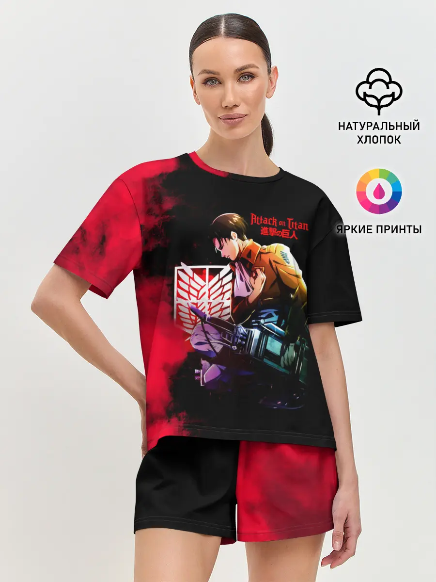Женская пижама с шортами / Эрен Йегер в красных облаках