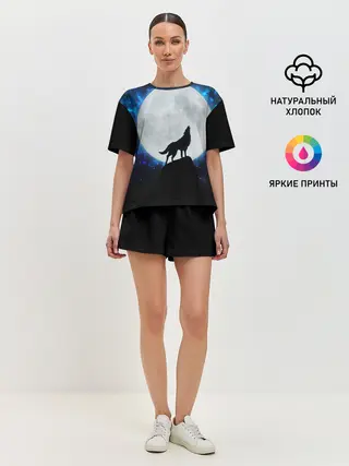 Женская пижама с шортами / Волк воющий на луну