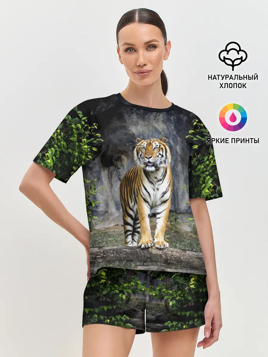 Женская пижама с шортами / ТИГР В ЛЕСУ