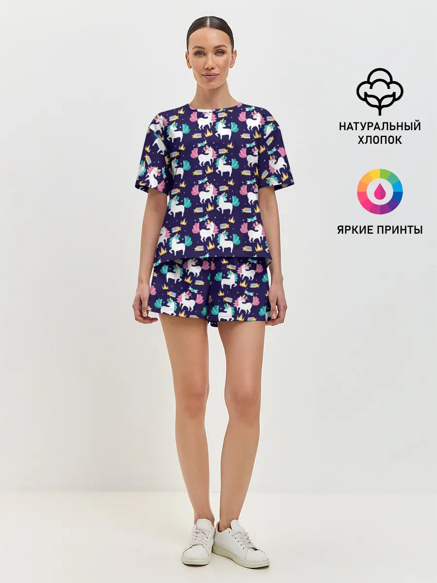 Женская пижама с шортами / Unicorn pattern