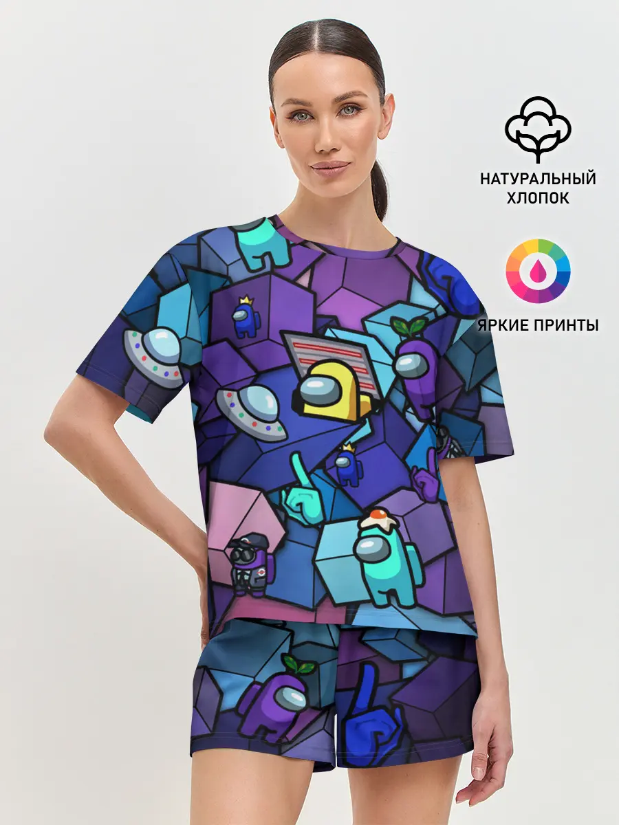 Женская пижама с шортами / Among Us кубики