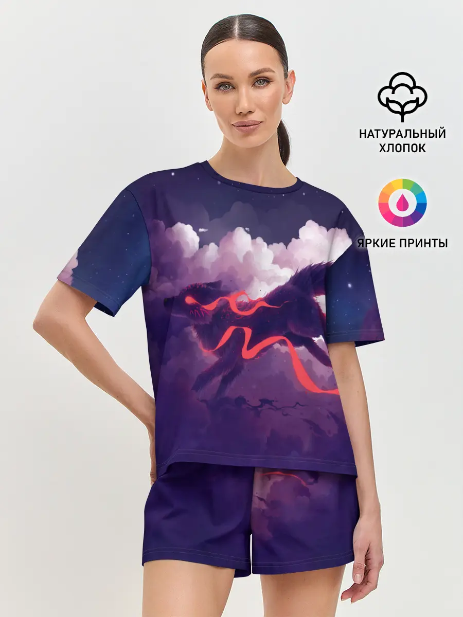 Женская пижама с шортами / Лиса бежит по облакам