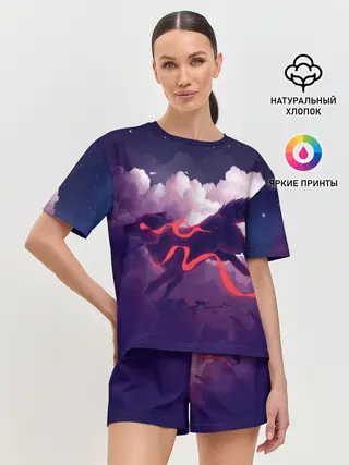 Женская пижама с шортами / Лиса бежит по облакам