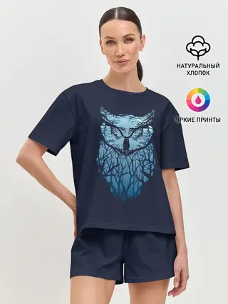 Женская пижама с шортами / Сова в деревьях