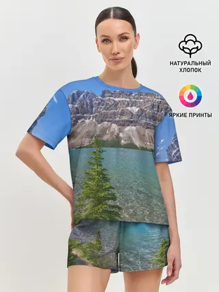 Женская пижама с шортами / Горное озеро