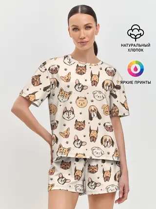 Женская пижама с шортами / Хипстерские собачки