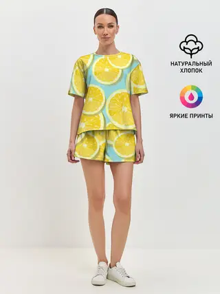 Женская пижама с шортами / лимончики