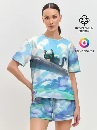 Женская пижама с шортами / Снежный котенок
