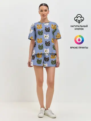 Женская пижама с шортами / Котики