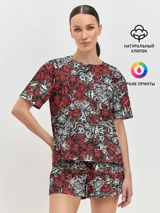 Женская пижама с шортами / Красные и Белые самураи