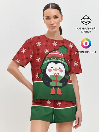 Женская пижама с шортами / Пингвин. Новый год