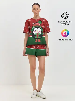 Женская пижама с шортами / Пингвин. Новый год