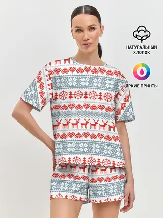 Женская пижама с шортами / Новогодний пиксельный узор
