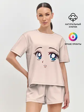Женская пижама с шортами / Surprised anime face