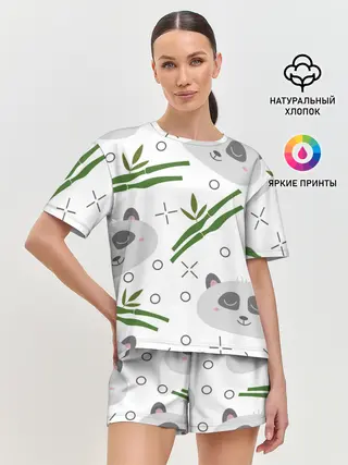 Женская пижама с шортами / Панда с бамбуком