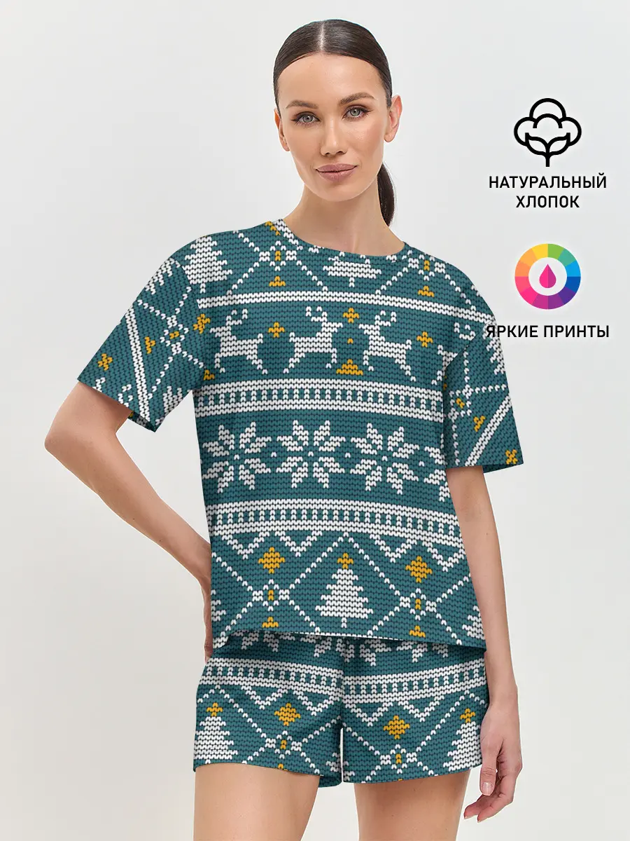 Женская пижама с шортами / Новогодний узор