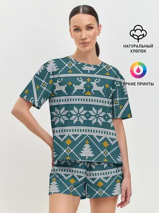 Женская пижама с шортами / Новогодний узор
