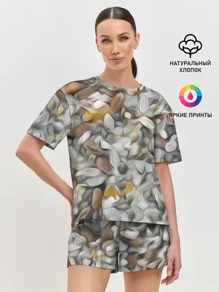 Женская пижама с шортами / желто-серый каменный узор