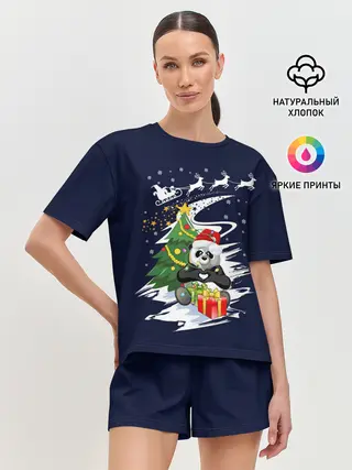 Женская пижама с шортами / Рождественская Панда
