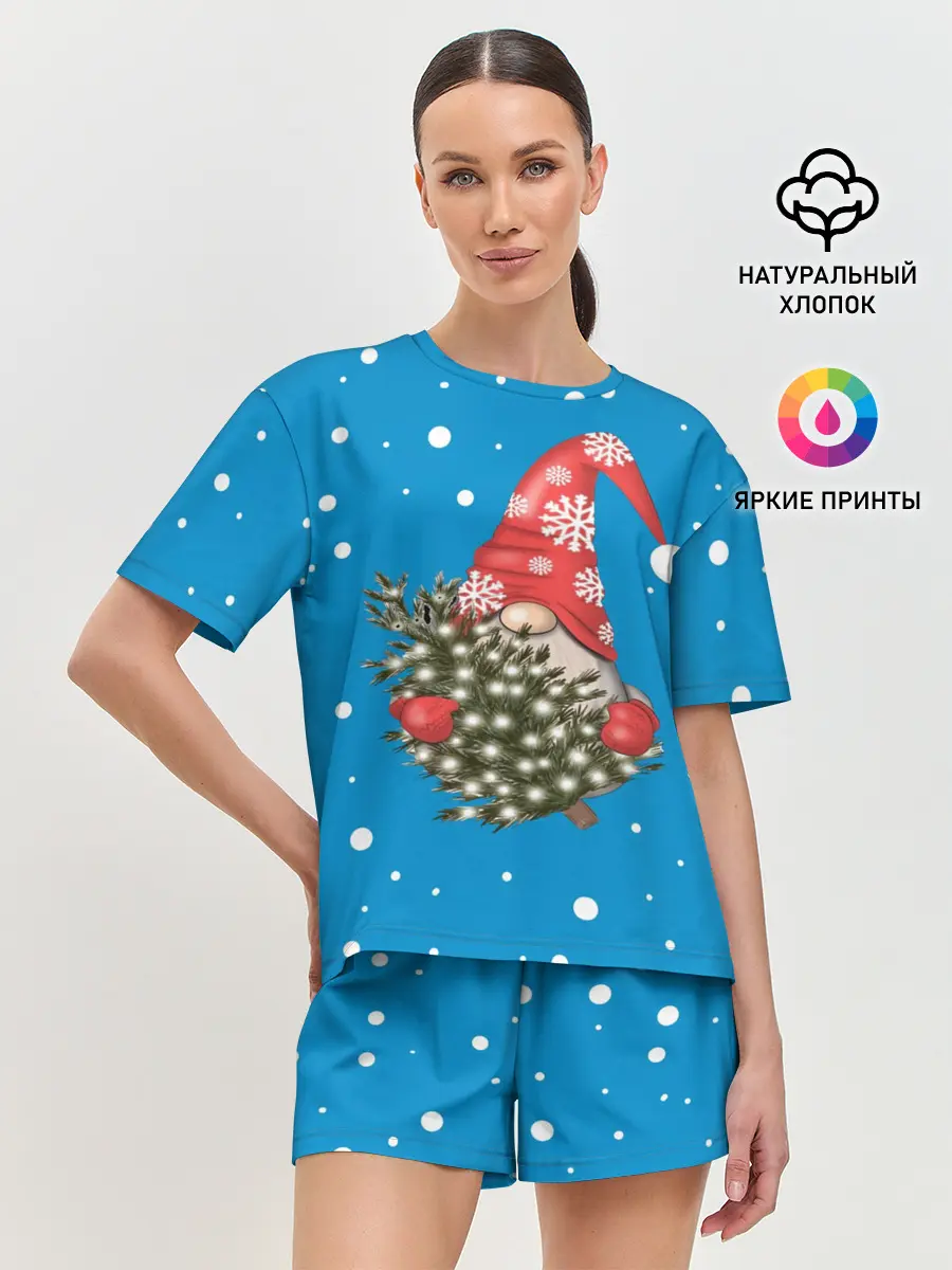 Женская пижама с шортами / Новогодний гном