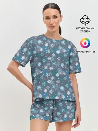Женская пижама с шортами / Снежинки