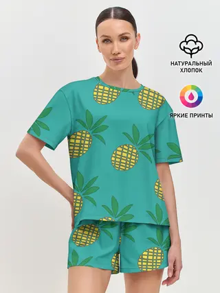 Женская пижама с шортами / Ананасы