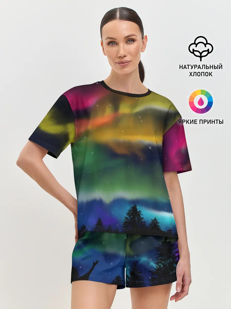 Женская пижама с шортами / Северное сияние