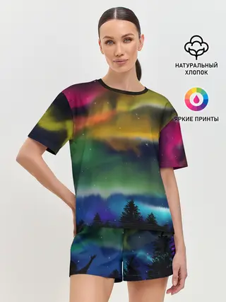 Женская пижама с шортами / Северное сияние