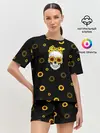 Женская пижама с шортами / Череп и подсолнухи