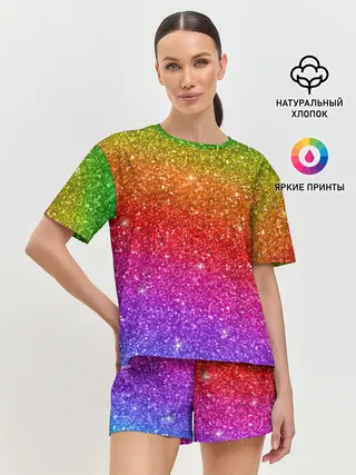 Женская пижама с шортами / Блестки радуги