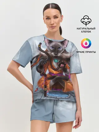 Женская пижама с шортами / Кот-йог