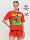 Женская пижама с шортами / Человек-Бензопила с логотипом на красном