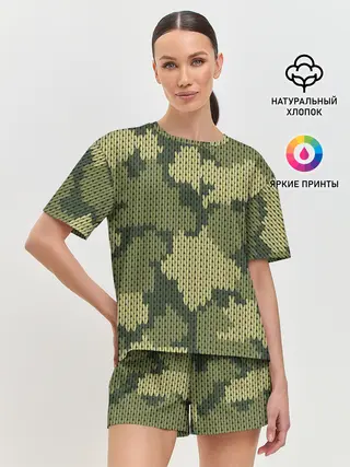 Женская пижама с шортами / вязаный принт милитари