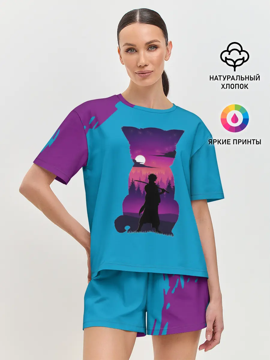 Женская пижама с шортами / Гинтоки кот