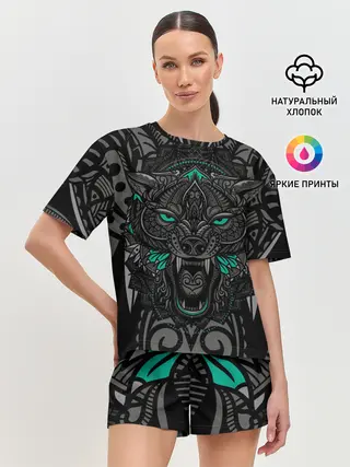 Женская пижама с шортами / Рисунок волк