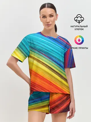 Женская пижама с шортами / цветной мех диагональ
