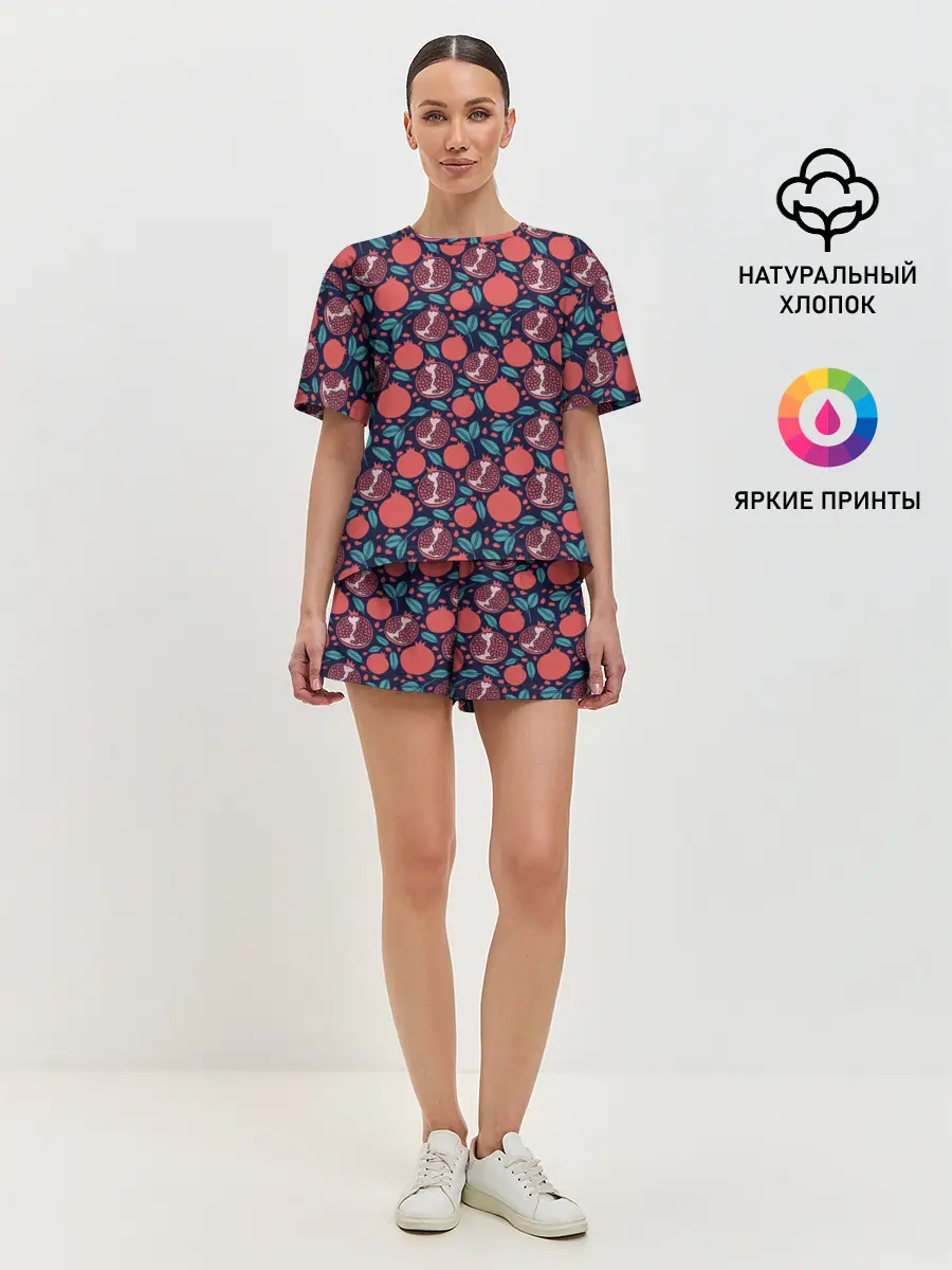 Женская пижама с шортами / Гранат