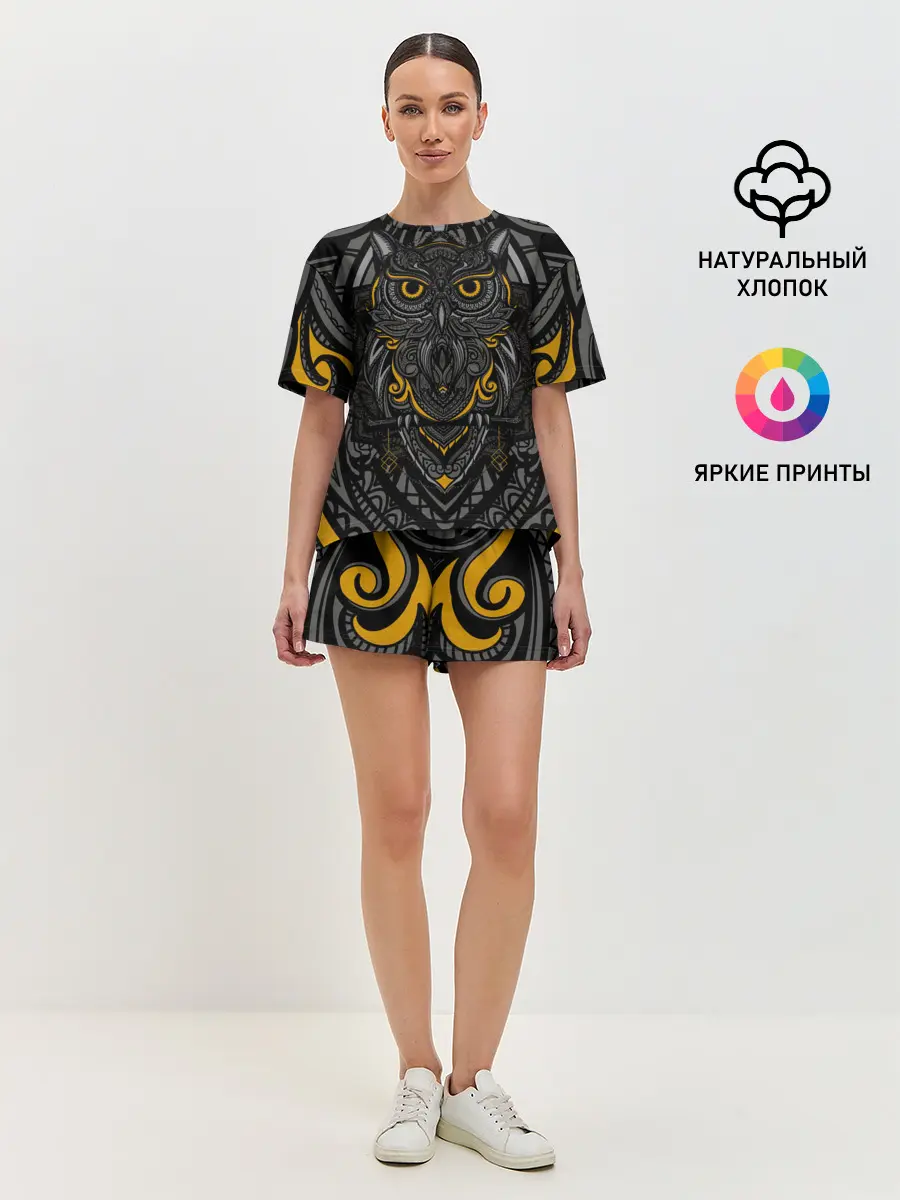 Женская пижама с шортами / Рисунок сова