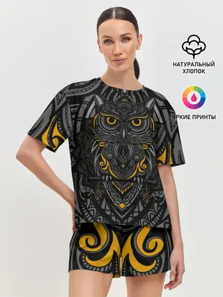 Женская пижама с шортами / Рисунок сова