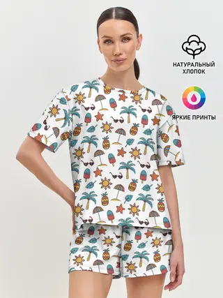 Женская пижама с шортами / Летний паттерн