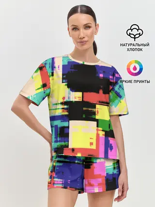 Женская пижама с шортами / Глитч