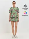 Женская пижама с шортами / Пионы на светло зеленом фоне