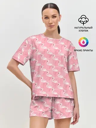 Женская пижама с шортами / Розовый Фламинго
