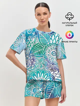 Женская пижама с шортами / цветочный узор