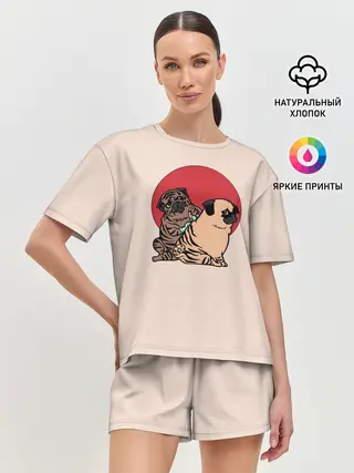 Женская пижама с шортами / Мопсы | Тату мастер